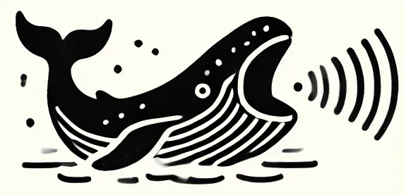 An icon illustrating a whale that is vocalizing.